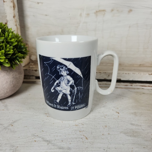 VTG Morton Salt Girl Porcelain Coffee Mug 1921 Logo When it Rains it Pours Japan - Picture 1 of 8